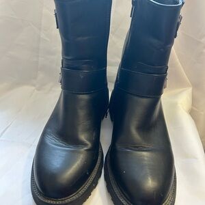 Black Leather Ankle Boots with Buckle Detail